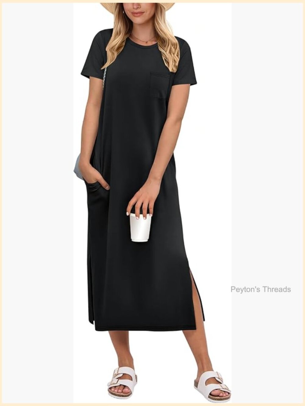 Midi Dress Short Sleeve Crew Neck Side Slits T-Shirt Dress Summer Casual